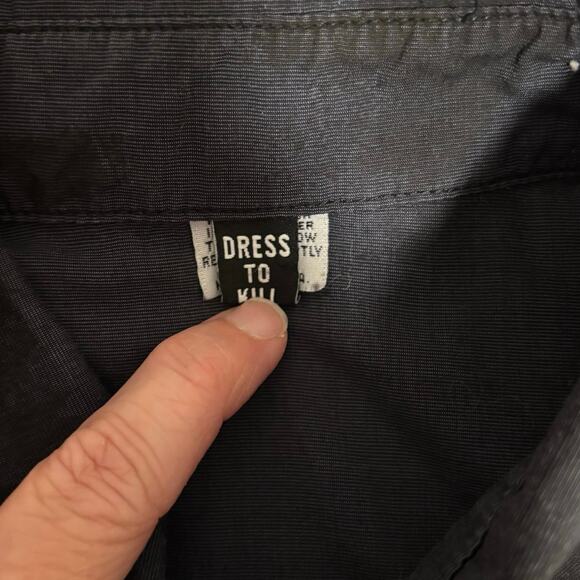 Dress to Kill D to K One Size Lagenlook Button Front Tunic Top Artsy Black Blue - Picture 7 of 8